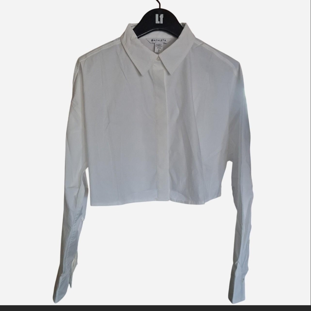 Athleta White Cropped Button-Up Shirt